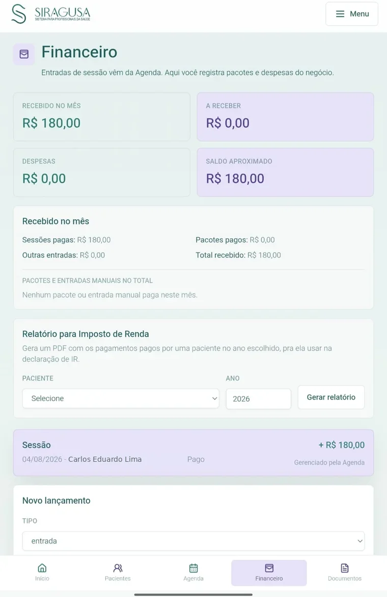 Tela de Financeiro do Siragusa
