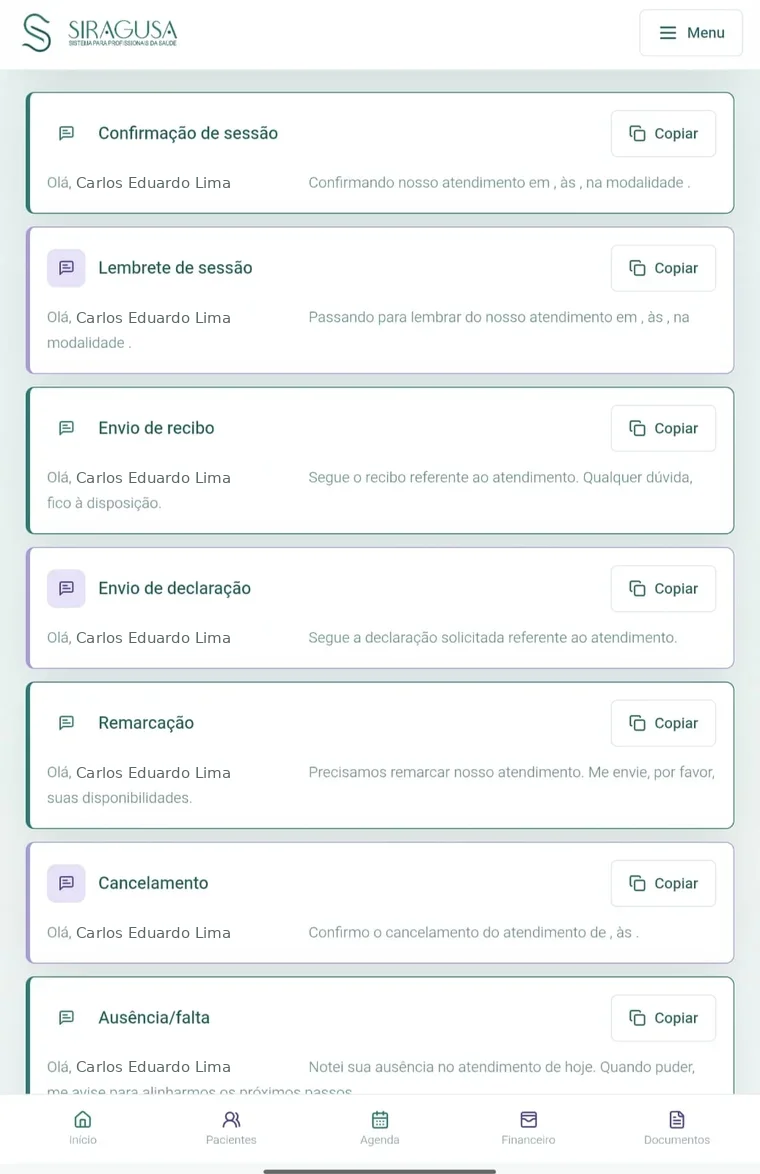 Tela de Mensagens do Siragusa